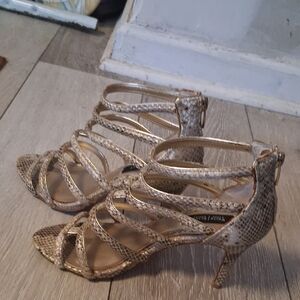 White House Black Market Gold Strappy Heels